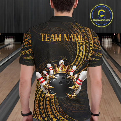 Tribal Pattern Bowling Shirts For Men Custom Skull Gold Crown Bowling Ball Bowling Team Jersey NYN4375