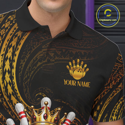 Tribal Pattern Bowling Shirts For Men Custom Skull Gold Crown Bowling Ball Bowling Team Jersey NYN4375