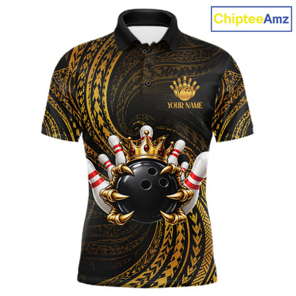 Tribal Pattern Bowling Shirts For Men Custom Skull Gold Crown Bowling Ball Bowling Team Jersey NYN4375