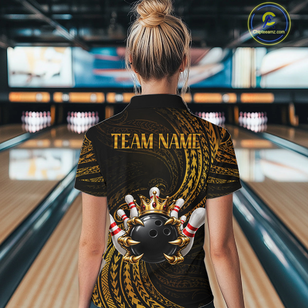 Tribal Pattern Bowling Shirts For Women Custom Skull Gold Crown Bowling Ball Bowling Team Jersey NYN4375