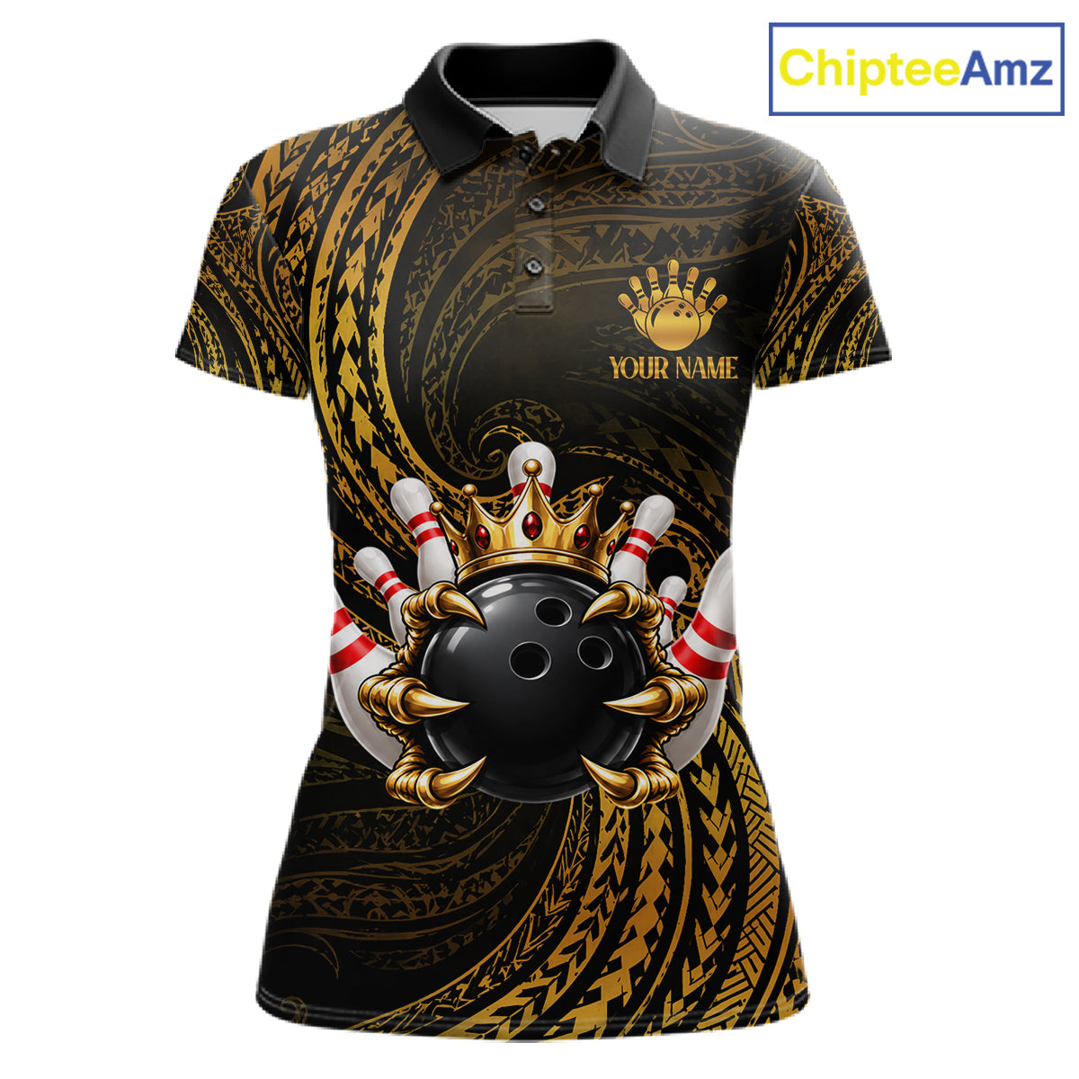 Tribal Pattern Bowling Shirts For Women Custom Skull Gold Crown Bowling Ball Bowling Team Jersey NYN4375