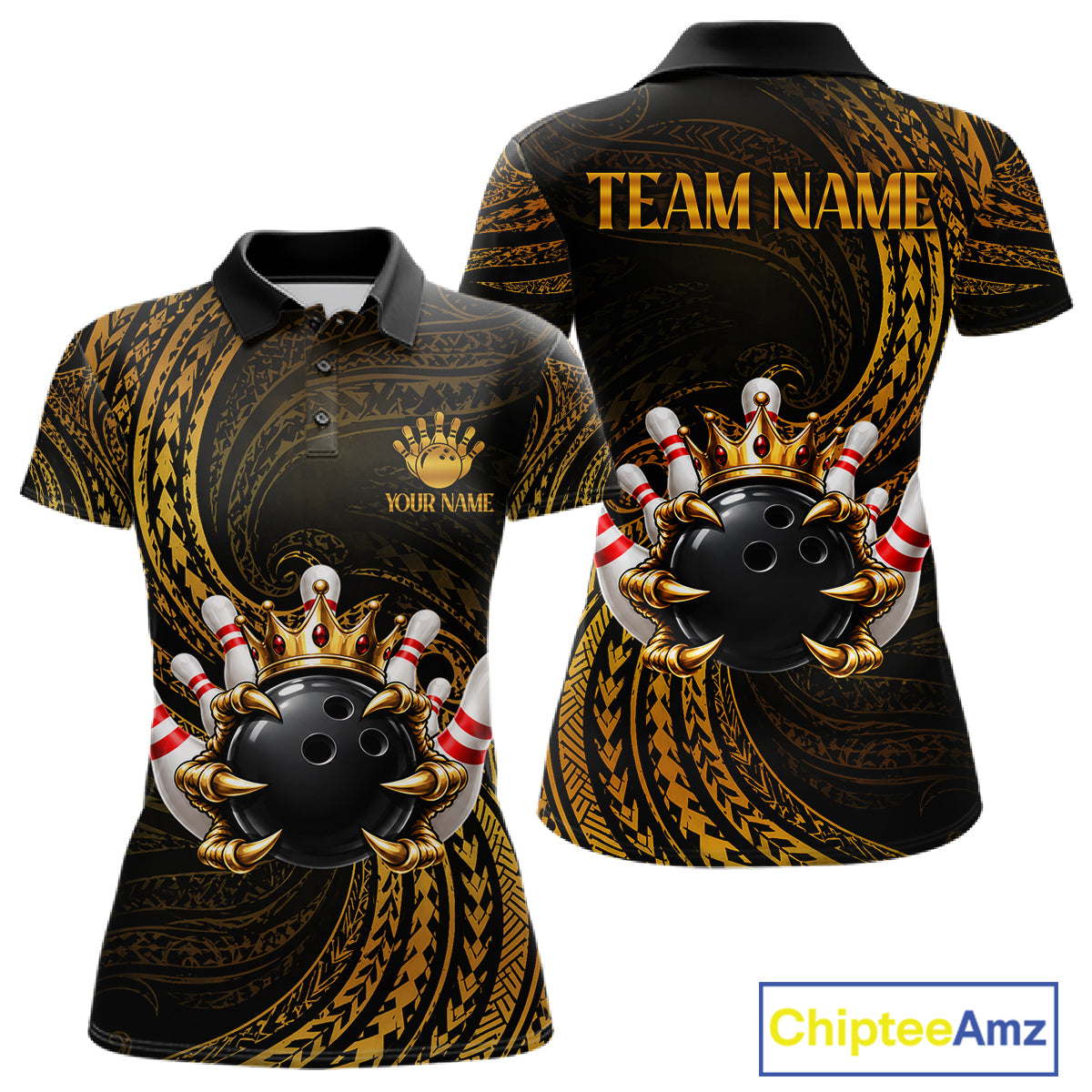 Tribal Pattern Bowling Shirts For Women Custom Skull Gold Crown Bowling Ball Bowling Team Jersey NYN4375