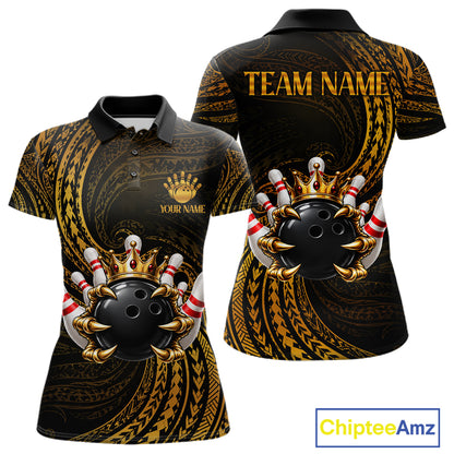 Tribal Pattern Bowling Shirts For Women Custom Skull Gold Crown Bowling Ball Bowling Team Jersey NYN4375