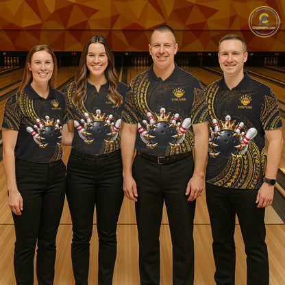 Tribal Pattern Bowling Shirts For Men Custom Skull Gold Crown Bowling Ball Bowling Team Jersey NYN4375