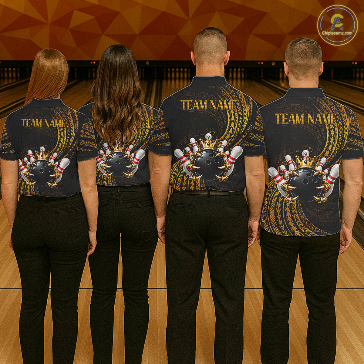 Tribal Pattern Bowling Shirts For Men Custom Skull Gold Crown Bowling Ball Bowling Team Jersey NYN4375