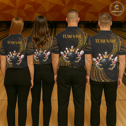 Tribal Pattern Bowling Shirts For Men Custom Skull Gold Crown Bowling Ball Bowling Team Jersey NYN4375