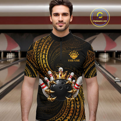 Tribal Pattern Bowling Shirts For Men Custom Skull Gold Crown Bowling Ball Bowling Team Jersey NYN4375