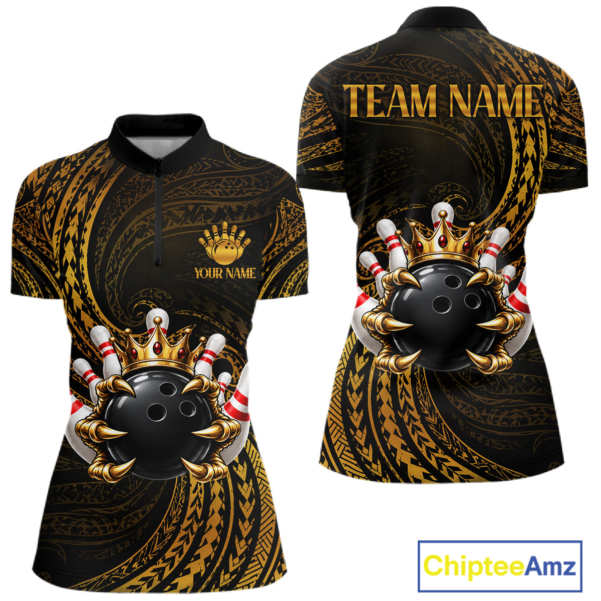 Tribal Pattern Bowling Shirts For Women Custom Skull Gold Crown Bowling Ball Bowling Team Jersey NYN4375
