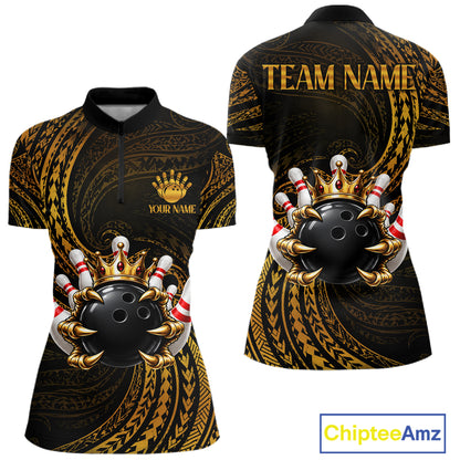 Tribal Pattern Bowling Shirts For Women Custom Skull Gold Crown Bowling Ball Bowling Team Jersey NYN4375