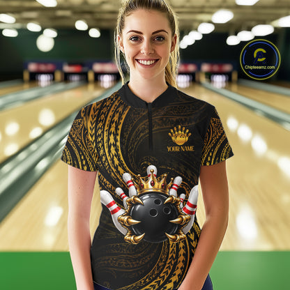 Tribal Pattern Bowling Shirts For Women Custom Skull Gold Crown Bowling Ball Bowling Team Jersey NYN4375