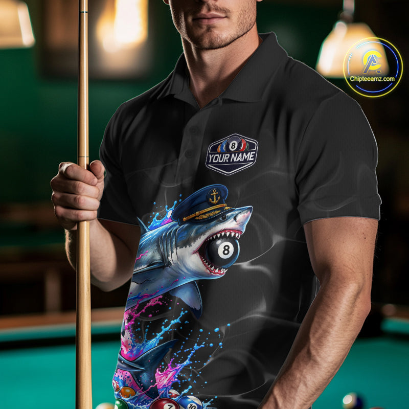 Funny Captain Shark 8 Ball Pool Shirt Custom Billiard Jersey For Men Blue & Pink Splash Billiard Uniform NYN4383