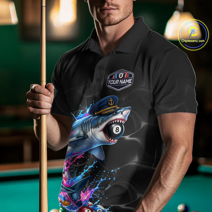 Funny Captain Shark 8 Ball Pool Shirt Custom Billiard Jersey For Men Blue & Pink Splash Billiard Uniform NYN4383