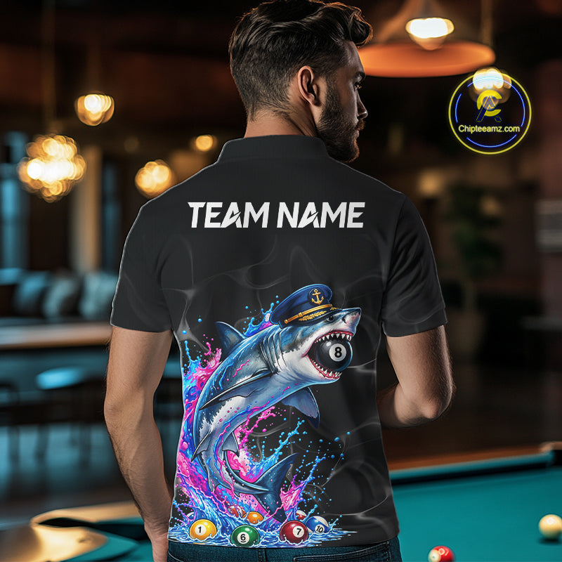 Funny Captain Shark 8 Ball Pool Shirt Custom Billiard Jersey For Men Blue & Pink Splash Billiard Uniform NYN4383