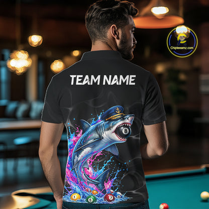 Funny Captain Shark 8 Ball Pool Shirt Custom Billiard Jersey For Men Blue & Pink Splash Billiard Uniform NYN4383