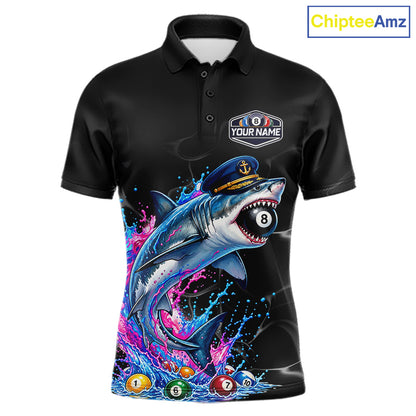 Funny Captain Shark 8 Ball Pool Shirt Custom Billiard Jersey For Men Blue & Pink Splash Billiard Uniform NYN4383