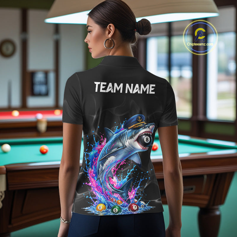Funny Captain Shark 8 Ball Pool Shirt Custom Billiard Jersey For Women Blue & Pink Splash Billiard Uniform NYN4383