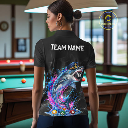 Funny Captain Shark 8 Ball Pool Shirt Custom Billiard Jersey For Women Blue & Pink Splash Billiard Uniform NYN4383