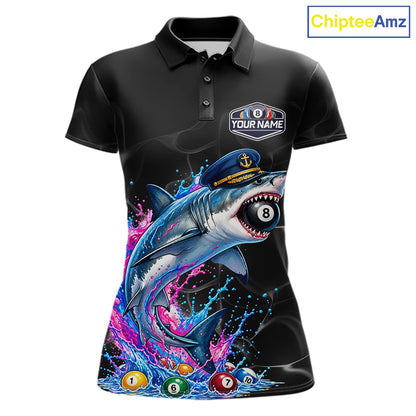 Funny Captain Shark 8 Ball Pool Shirt Custom Billiard Jersey For Women Blue & Pink Splash Billiard Uniform NYN4383
