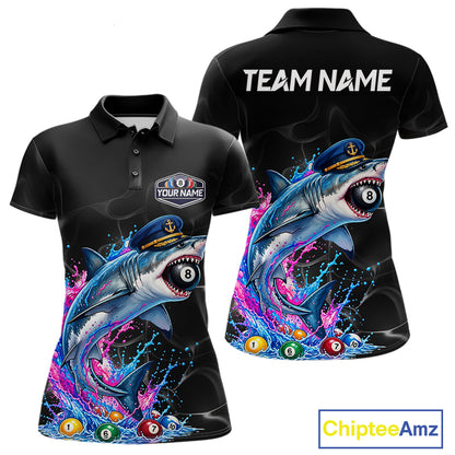 Funny Captain Shark 8 Ball Pool Shirt Custom Billiard Jersey For Women Blue & Pink Splash Billiard Uniform NYN4383