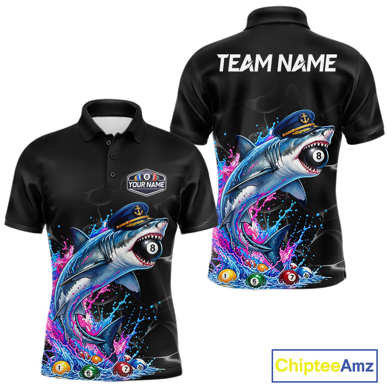 Funny Captain Shark 8 Ball Pool Shirt Custom Billiard Jersey For Men Blue & Pink Splash Billiard Uniform NYN4383