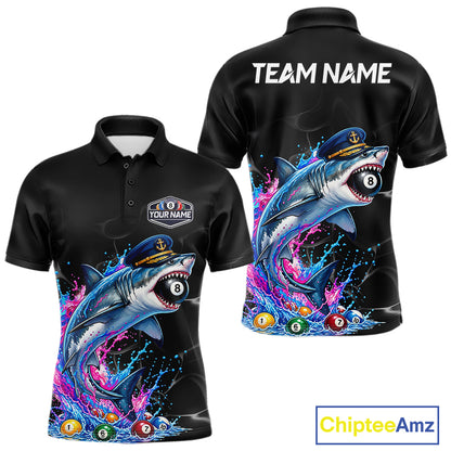 Funny Captain Shark 8 Ball Pool Shirt Custom Billiard Jersey For Men Blue & Pink Splash Billiard Uniform NYN4383