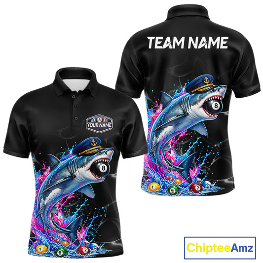Funny Captain Shark 8 Ball Pool Shirt Custom Billiard Jersey For Men Blue & Pink Splash Billiard Uniform NYN4383