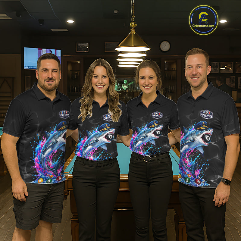Funny Captain Shark 8 Ball Pool Shirt Custom Billiard Jersey For Men Blue & Pink Splash Billiard Uniform NYN4383