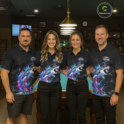 Funny Captain Shark 8 Ball Pool Shirt Custom Billiard Jersey For Men Blue & Pink Splash Billiard Uniform NYN4383