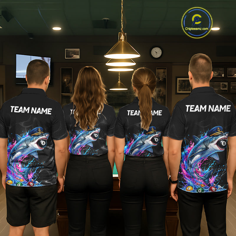 Funny Captain Shark 8 Ball Pool Shirt Custom Billiard Jersey For Men Blue & Pink Splash Billiard Uniform NYN4383