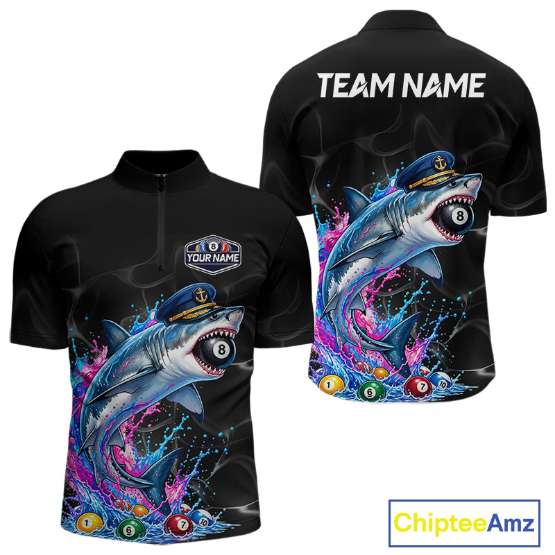 Funny Captain Shark 8 Ball Pool Shirt Custom Billiard Jersey For Men Blue & Pink Splash Billiard Uniform NYN4383