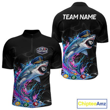 Funny Captain Shark 8 Ball Pool Shirt Custom Billiard Jersey For Men Blue & Pink Splash Billiard Uniform NYN4383