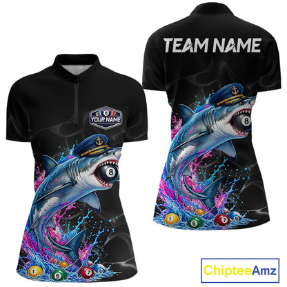 Funny Captain Shark 8 Ball Pool Shirt Custom Billiard Jersey For Women Blue & Pink Splash Billiard Uniform NYN4383