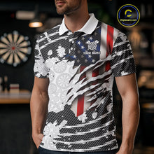 Load image into Gallery viewer, Custom Black White USA Flag Dartboard Dart Men Polo Shirt Patriotic Dart Jerseys NYN1612