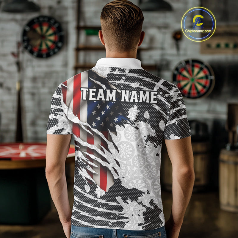 Custom Black White USA Flag Dartboard Dart Men Polo Shirt Patriotic Dart Jerseys NYN1612