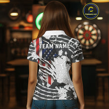 Load image into Gallery viewer, Custom Black White USA Flag Dartboard Dart Women Polo Shirt Patriotic Dart Jerseys NYN1612