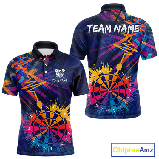 Custom Rainbow Dartboard Dart Men Polo Shirt Colorful Vibrant Dart Jerseys NYN1614
