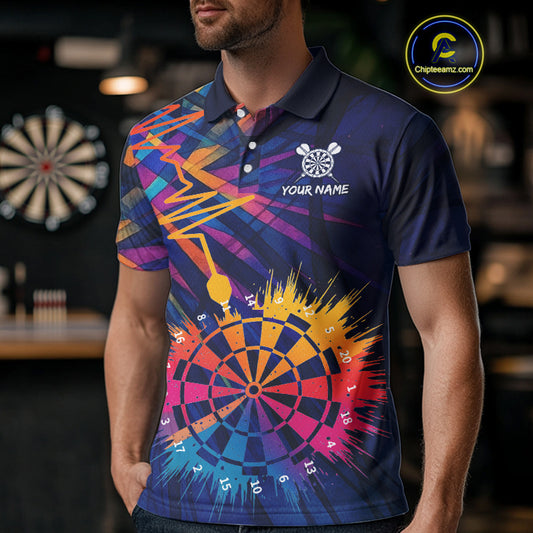 Custom Rainbow Dartboard Dart Men Polo Shirt Colorful Vibrant Dart Jerseys NYN1614
