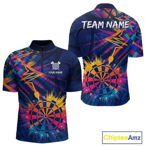 Custom Rainbow Dartboard Dart Men Quarter-Zip Shirt Colorful Vibrant Dart Jerseys NYN1614