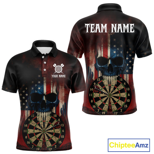 Custom Grunge US Flag Skull Dartboard Men Darts Polo Shirt Outfits Patriotic Dart Jerseys NYN1894