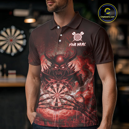 Custom Red Flames Skeleton Grunge Dartboard Men Darts Polo Shirt Horror Dart Jerseys NYN1896