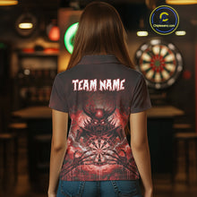Load image into Gallery viewer, Custom Red Flames Skeleton Grunge Dartboard Women Darts Polo Shirt Horror Dart Jerseys NYN1896