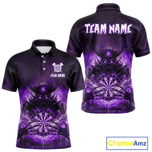 Custom Purple Flames Skeleton Grunge Dartboard Men Darts Polo Shirt Horror Dart Jerseys NYN1898