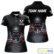 Load image into Gallery viewer, Custom Smoke US Flag Black Dripping Skull Women Darts Polo Shirt Patriotic Dart Jerseys NYN1899