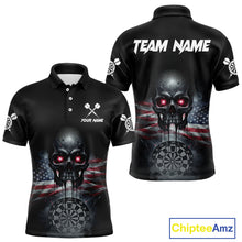 Load image into Gallery viewer, Custom Smoke US Flag Black Dripping Skull Men Darts Polo Shirt Patriotic Dart Jerseys NYN1899