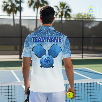 Custom Blue Ice Snowflake Pickleball Paddle Ball 3D Jerseys Men Pickleball League Shirts NYN2158