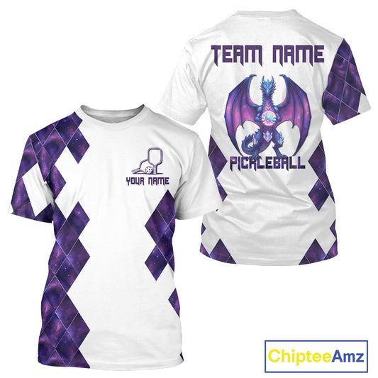 Custom Purple Galaxy Dragon Holographic Pickleball Ball Jerseys Men Pickleball Team Shirts NYN2161