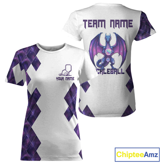 Custom Purple Galaxy Dragon Holographic Pickleball Ball Jerseys Women Pickleball Team Shirts NYN2161