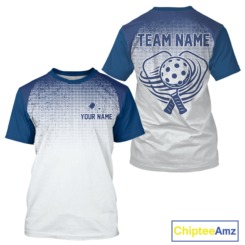Custom White And Blue Halftone Pickleball Paddle League Jerseys Men Pickleball Team Shirts NYN2164