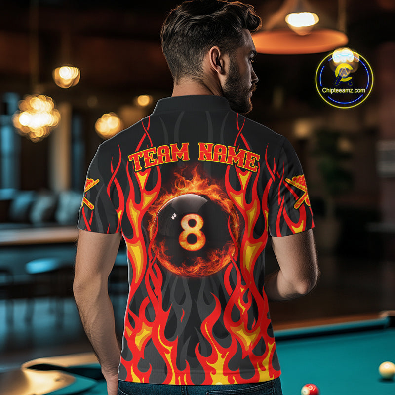Fire Flame 8 Ball Pool Men Billiard Polo & 1/4-Zip Attire Custom Red Billiard Shirt Designs NYN2412