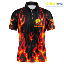 Load image into Gallery viewer, Fire Flame 8 Ball Pool Men Billiard Polo &amp; 1/4-Zip Attire Custom Red Billiard Shirt Designs NYN2412